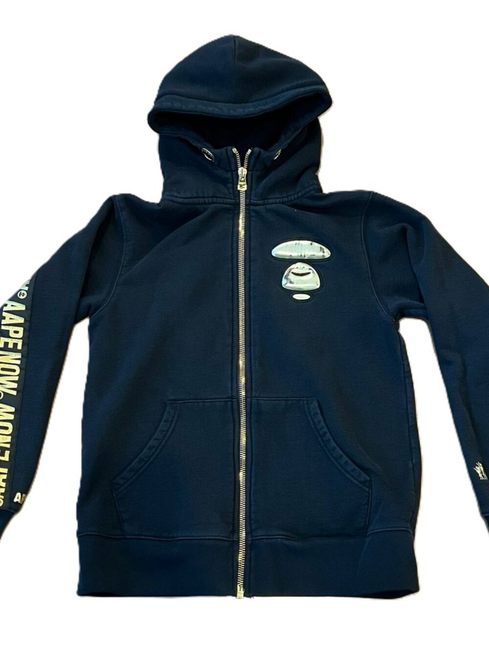 BAPE A Bathing Ape Black Gold Logo Streetwear Zip Hoodie Size Medium